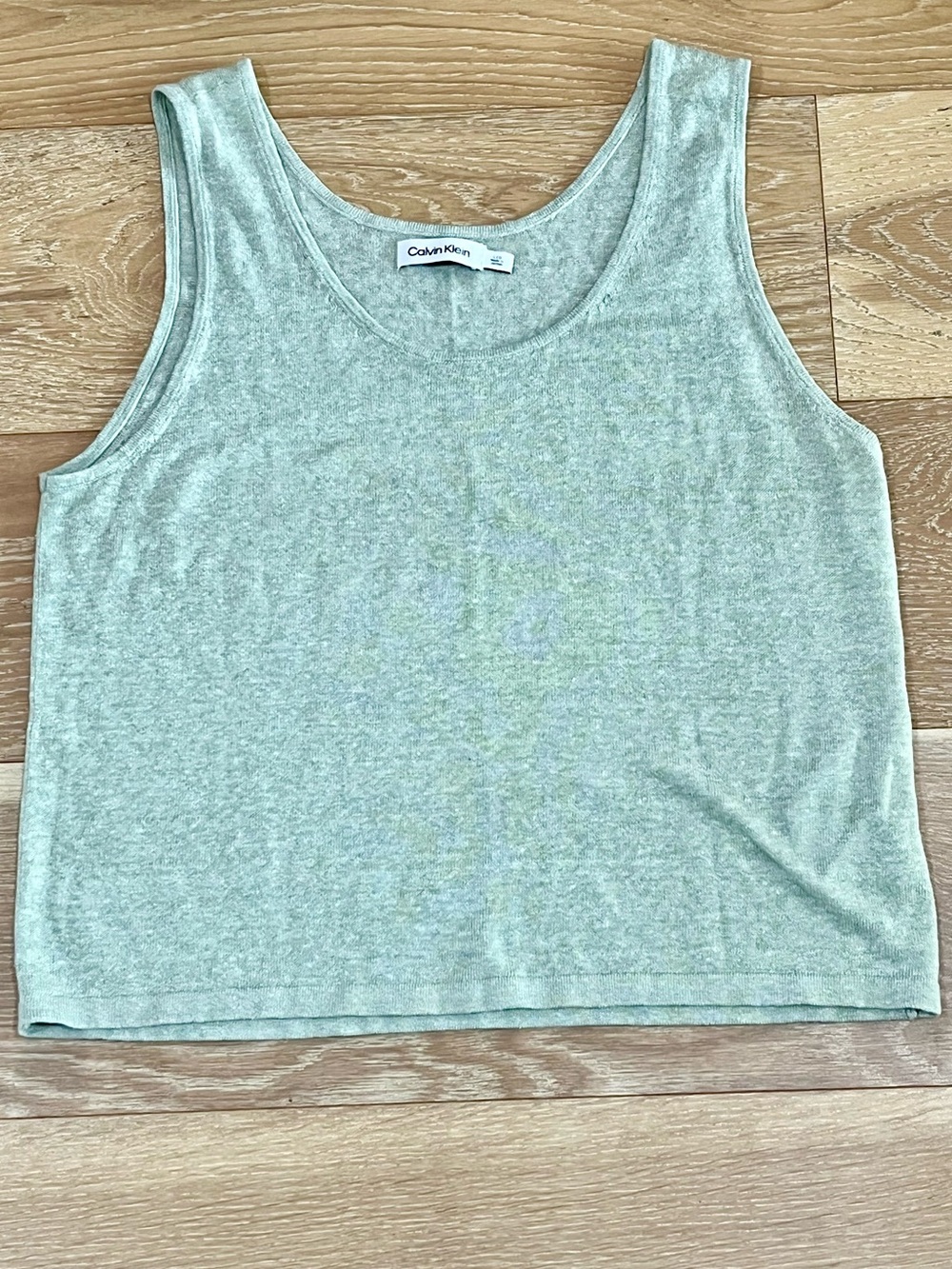 Calvin Klein Light Sage Green Linen Blend Cropped Tank Top | Women’s L